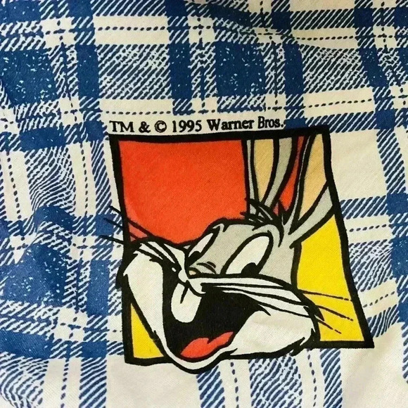 Warner Bros Looney Tunes Taz Tweety Bugs Plaid Twin Flat Sheet The Bibb Company - Picture 3 of 3